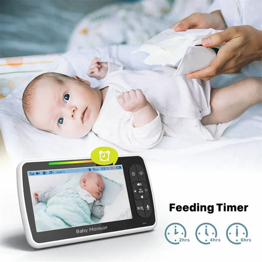 Babyphone vidéo avec écran 5 pouces, caméra télécommandée et audio.