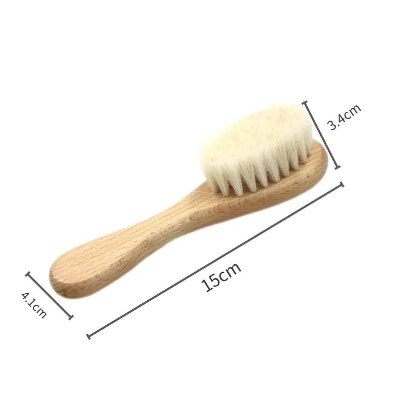 Ensemble brosse et peigne pour bébé, en bois de hêtre et laine naturelle)