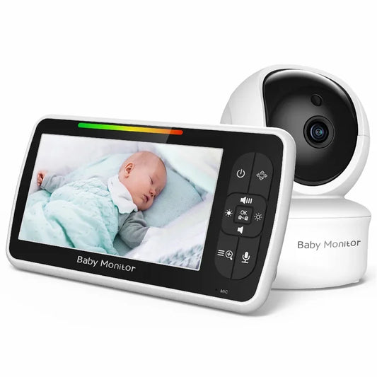 Babyphone vidéo avec écran 5 pouces, caméra télécommandée et audio.
