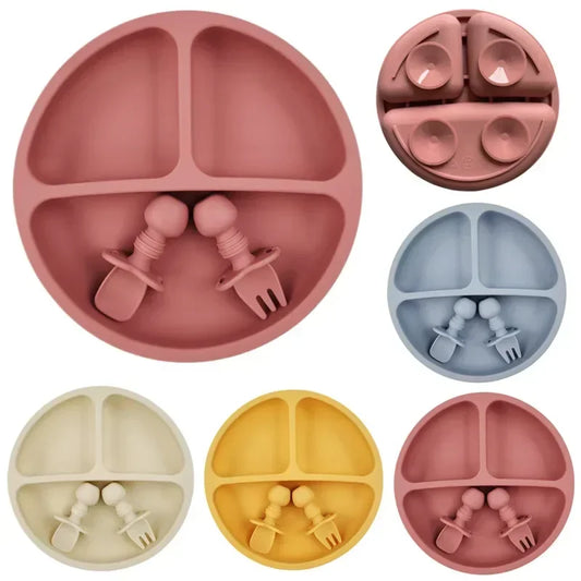 Ensemble de repas pour bébé 3 pièces en silicone — sans BPA.