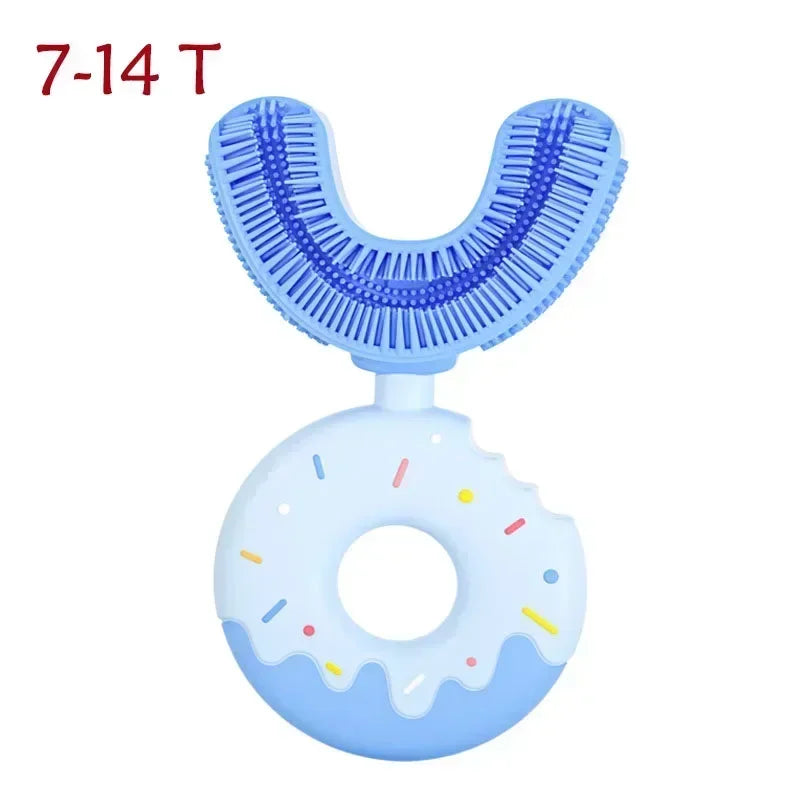 Brosse à dents manuelle en silicone pour bébé et enfant Nettoyage bucco-dentaire à 360° (forme en U)