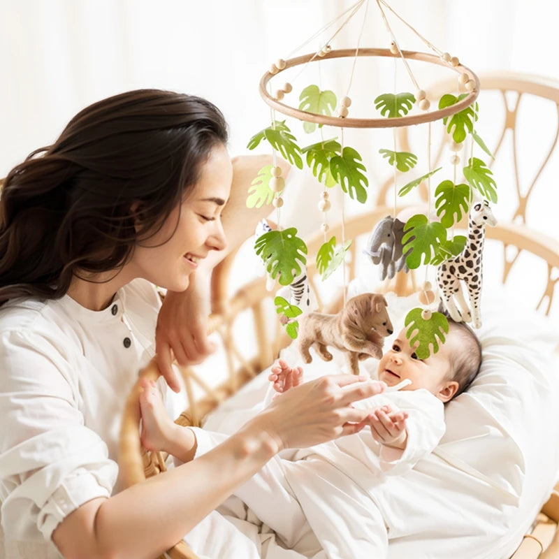 Mobile musical pour bébé (0-12 mois) support en bois