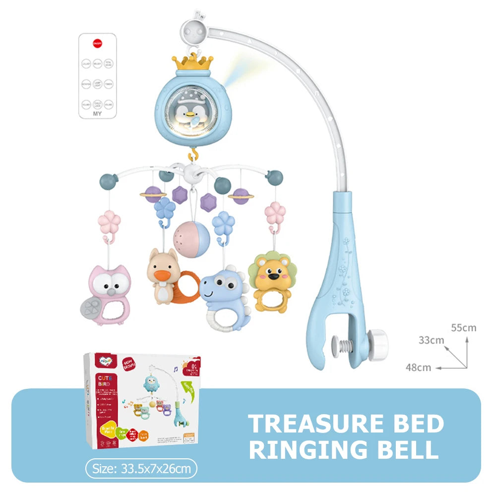Mobile pour lit de bébé avec projecteur et veilleuse.