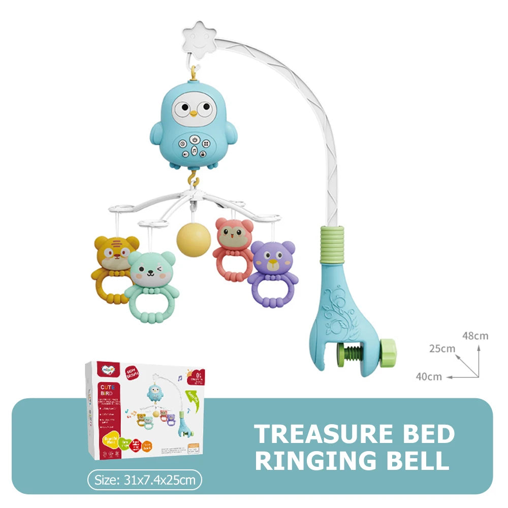 Mobile pour lit de bébé avec projecteur et veilleuse.