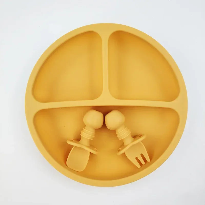 Ensemble de repas pour bébé 3 pièces en silicone — sans BPA.