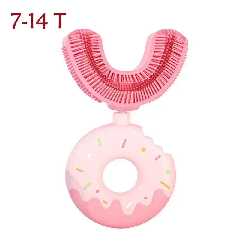Brosse à dents manuelle en silicone pour bébé et enfant Nettoyage bucco-dentaire à 360° (forme en U)