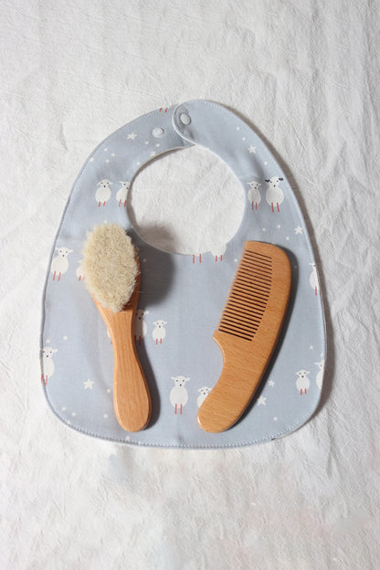 Ensemble brosse et peigne pour bébé, en bois de hêtre et laine naturelle)