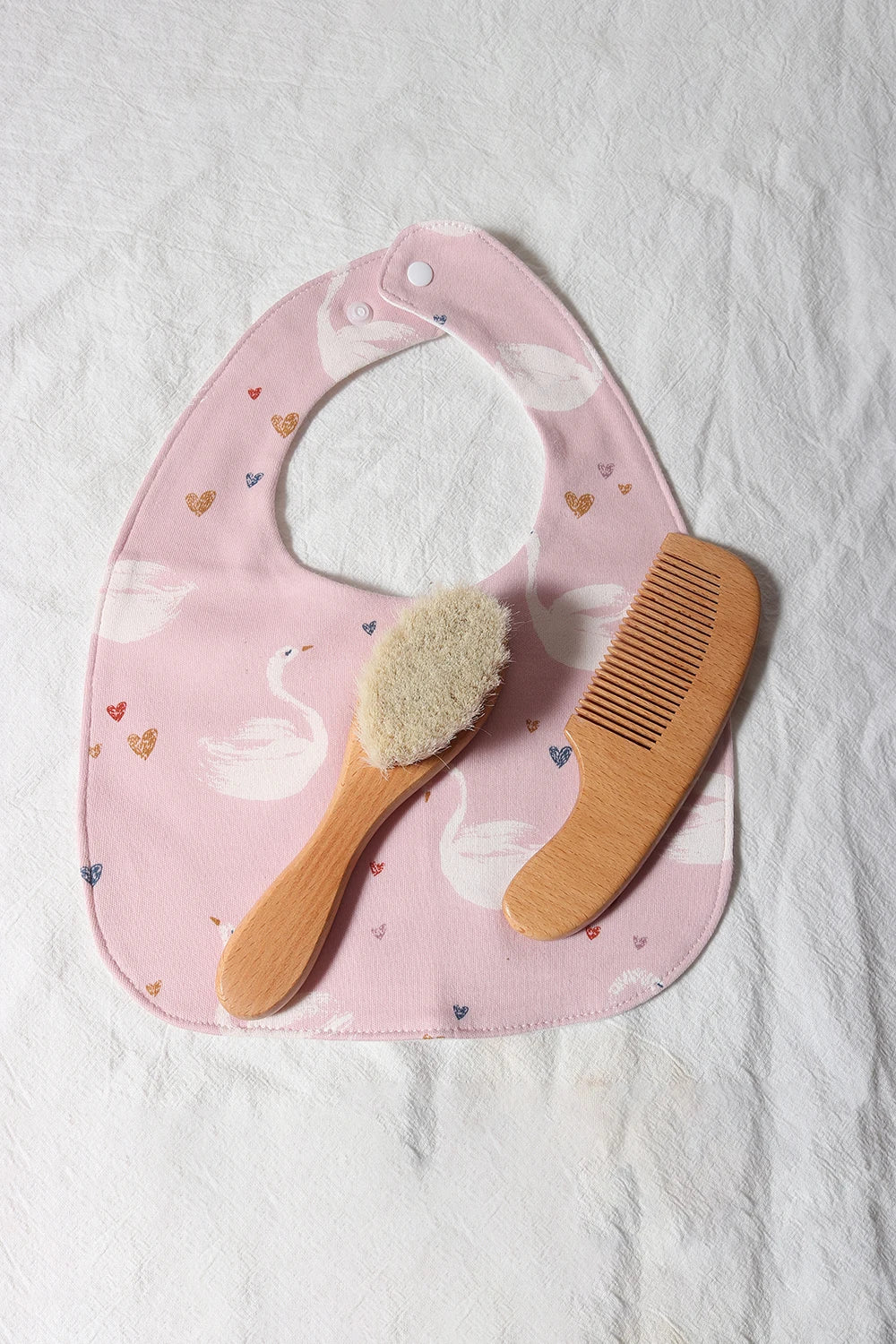 Ensemble brosse et peigne pour bébé, en bois de hêtre et laine naturelle)