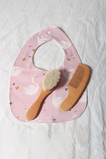 Ensemble brosse et peigne pour bébé, en bois de hêtre et laine naturelle)